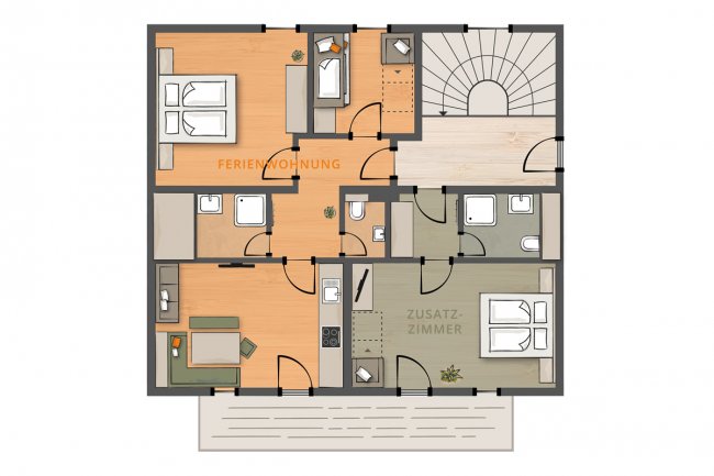 Grundriss Appartement mit Zusatzzimmer